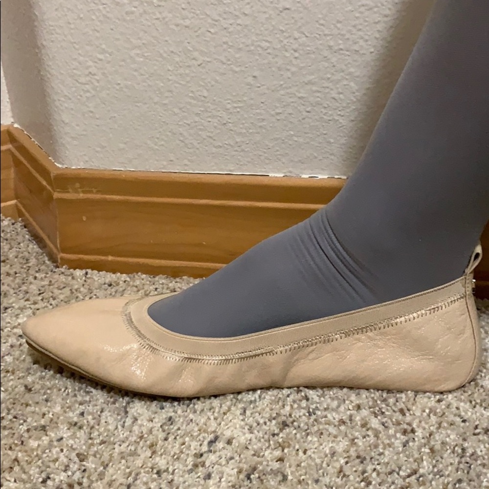 YOSI SAMRA Nude Leather Pointed-Toe Flat
